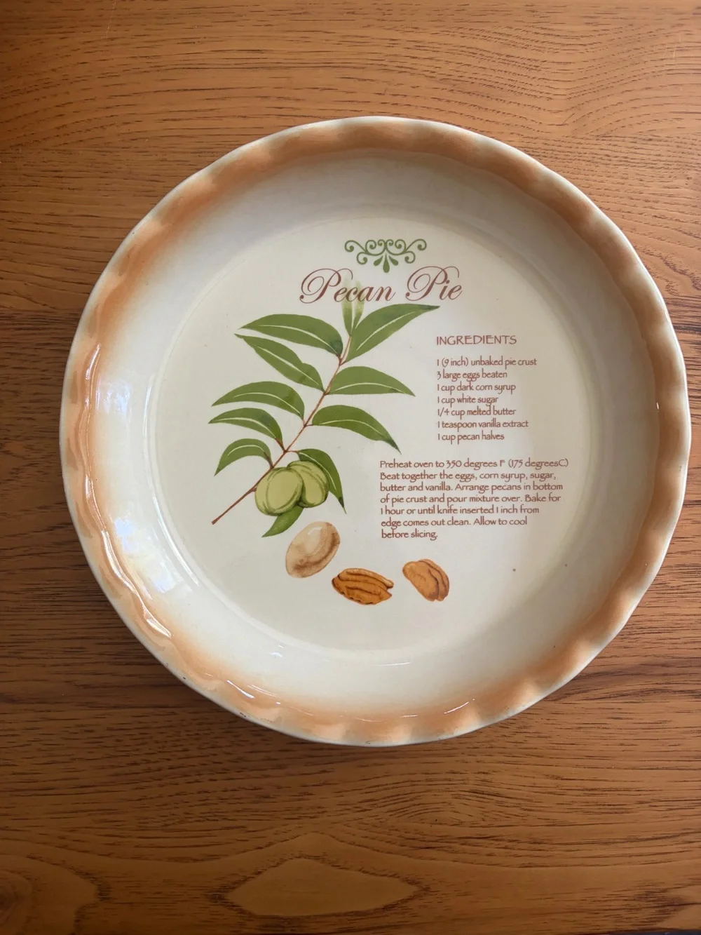 Vintage Pecan Pie Recipe Serving Dish
